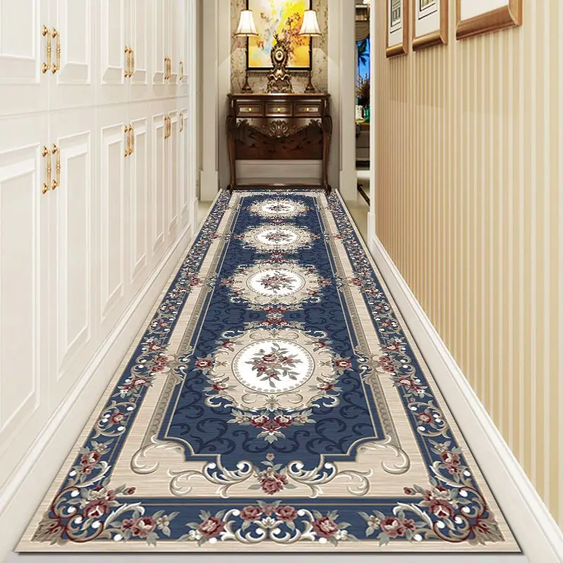 

Customizable Hotel Corridor Long Carpet European Retro Printing Crystal Velvet Floor Mat Staircase Non-Slip Rug Kitchen Mat