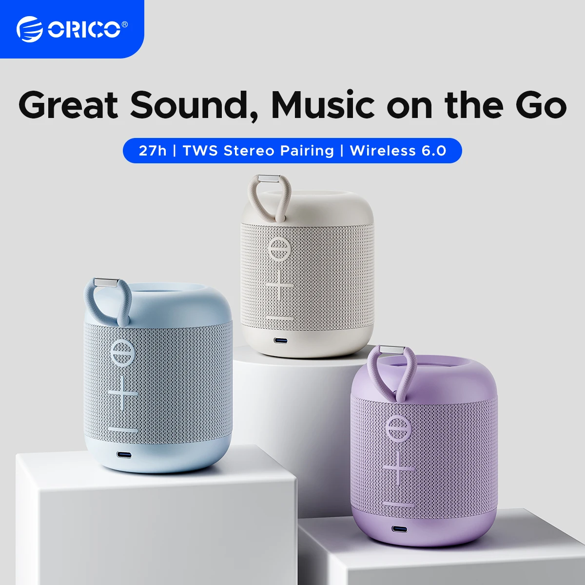 Фото Портативная беспроводная колонка ORICO BeatGo с Bluetooth 6.0, водонепроницаемость IPX5, аккумулятор 1200 мАч, Hi-Fi TWS для вечеринок у бассейна, кемпинга и путешествий №1