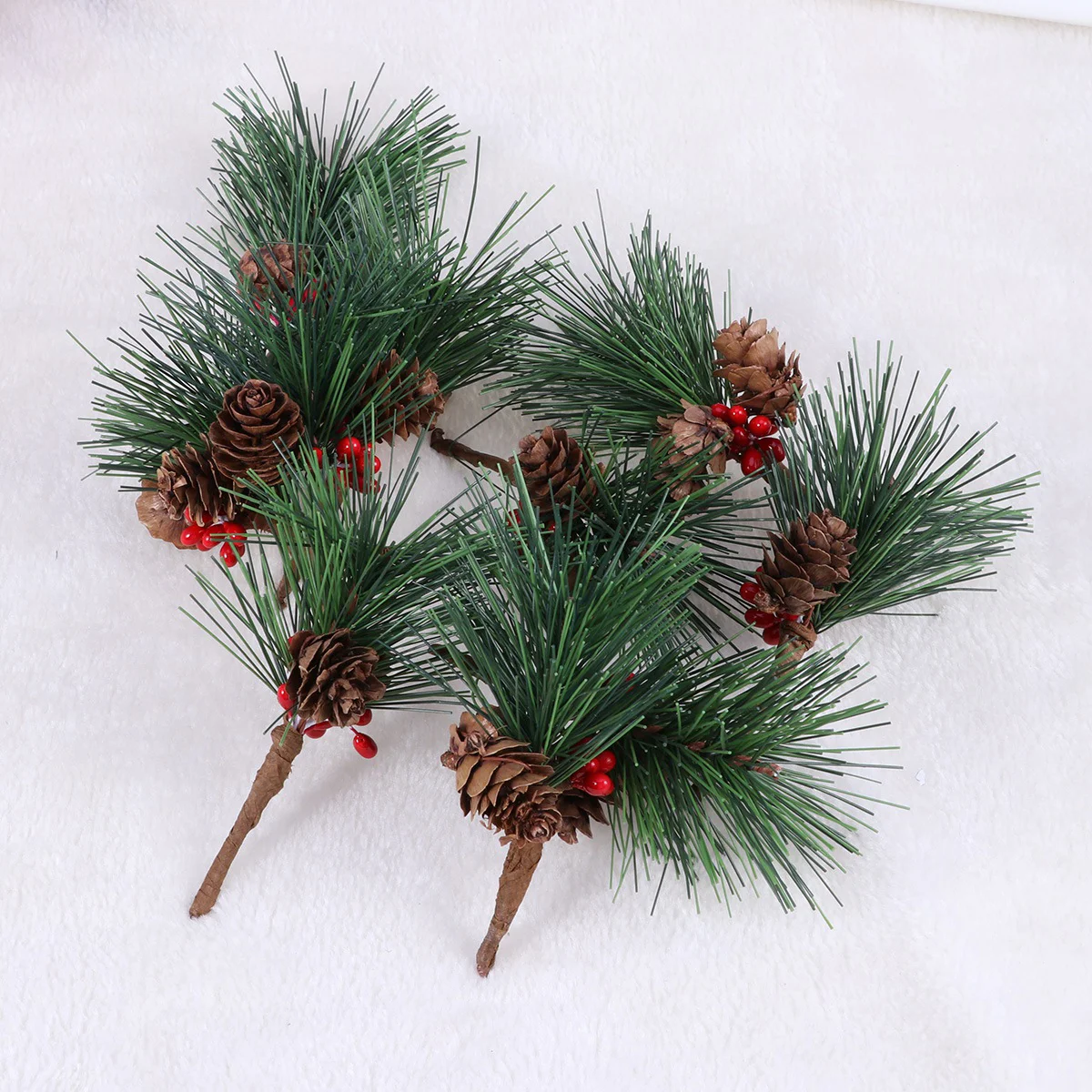 

Pine Christmas Artificial Branches Berriesfake Greenery Picks Tree Cones Décor Red Mini Branch Evergreen Floral Stems Berry