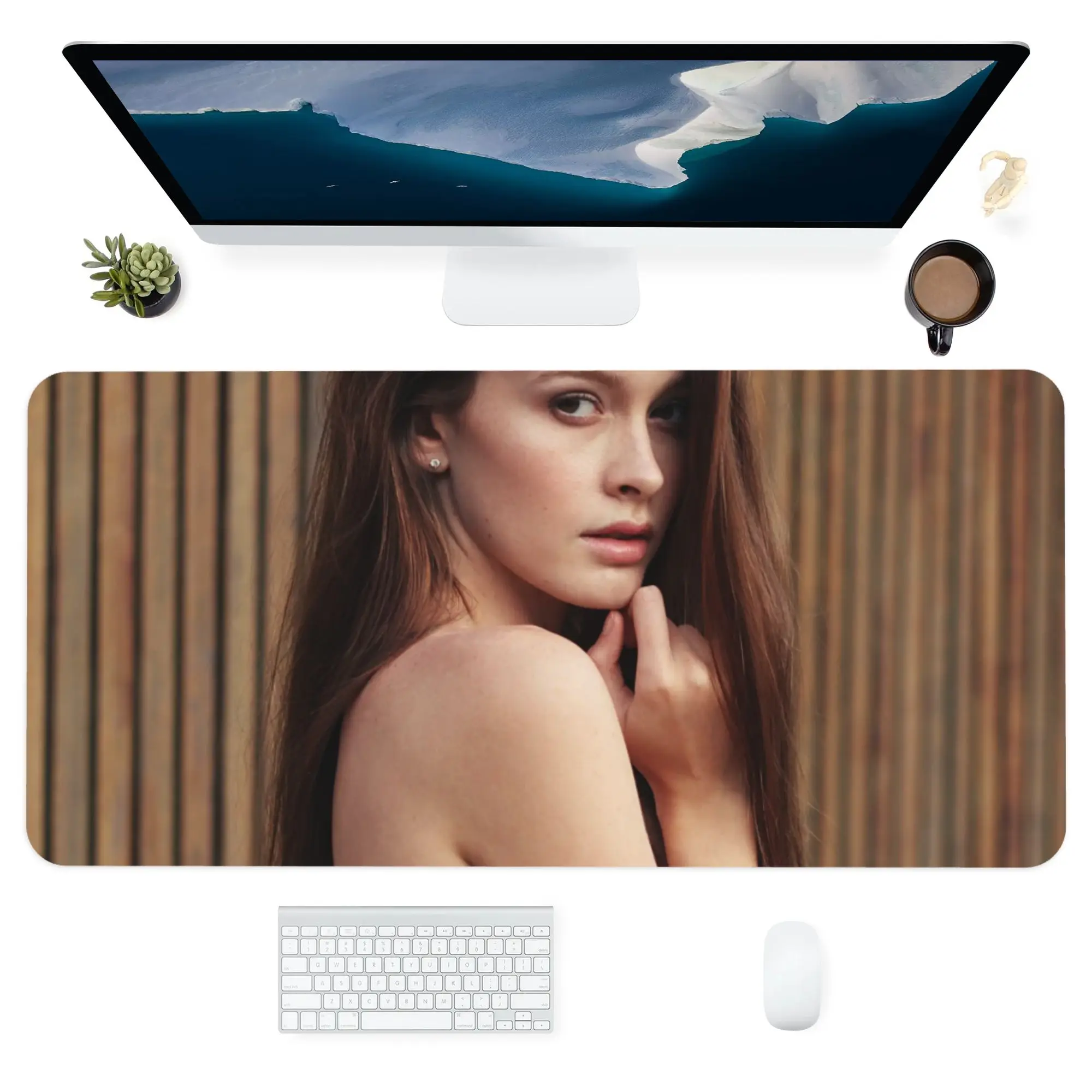 

Large Mouse Pad Mousepad Desk Mat Gaming Extended Deskmat Mouse Pad Office Supplies Smooth Waterproof, Brown Girl Stares 90X40cm