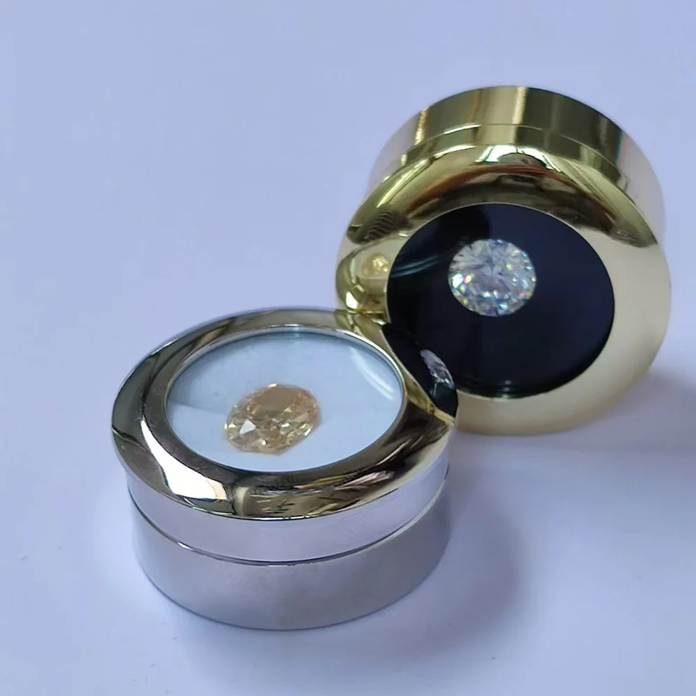 

Круглая коробка для дисплея с бриллиантами, чехол для хранения драгоценных камней, магазин, держатель для драгоценных камней, органайзер, подарочные упаковочные коробки, 2 шт., золото, серебро