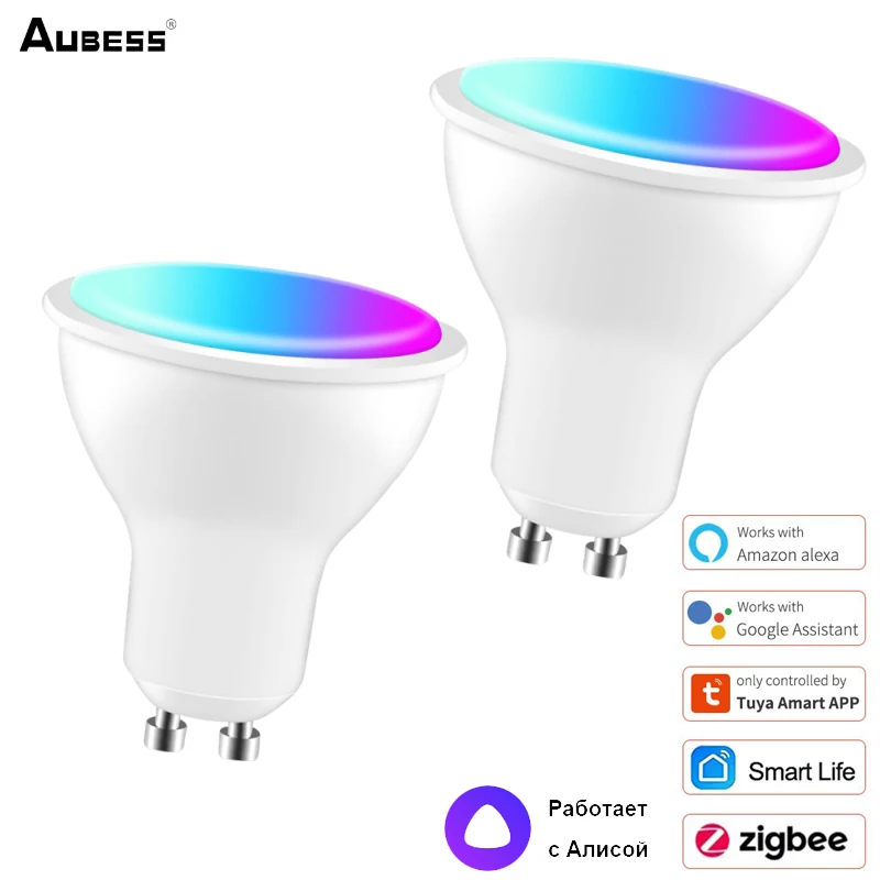 

Умная лампа Aubess ZigBee Tuya GU10 с дистанционным управлением, 3,5 Вт, RGB + CW