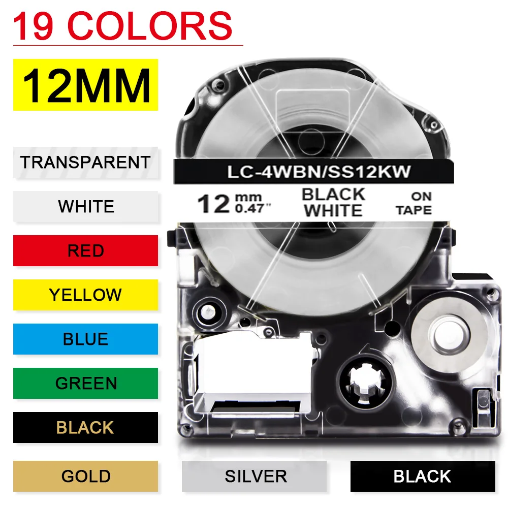

12 мм, 12 кВт, st12 кВт, SC12YW, совместим с Epson Картридж для печати этикеток, для принтера этикеток Epson, Labelworks LW400, LW600P, LW500