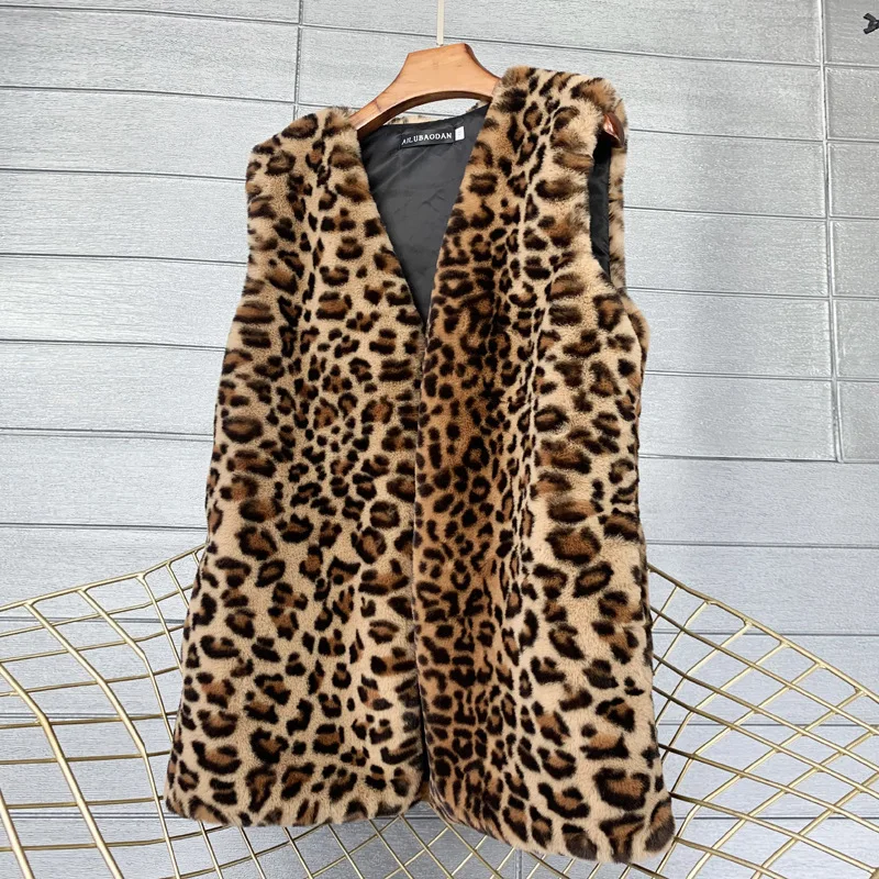 

Imitation Jackets for Women 2023 Winter Autumn Leopard Pattern Vest Warm Fleece Sleeveless Coat for Women