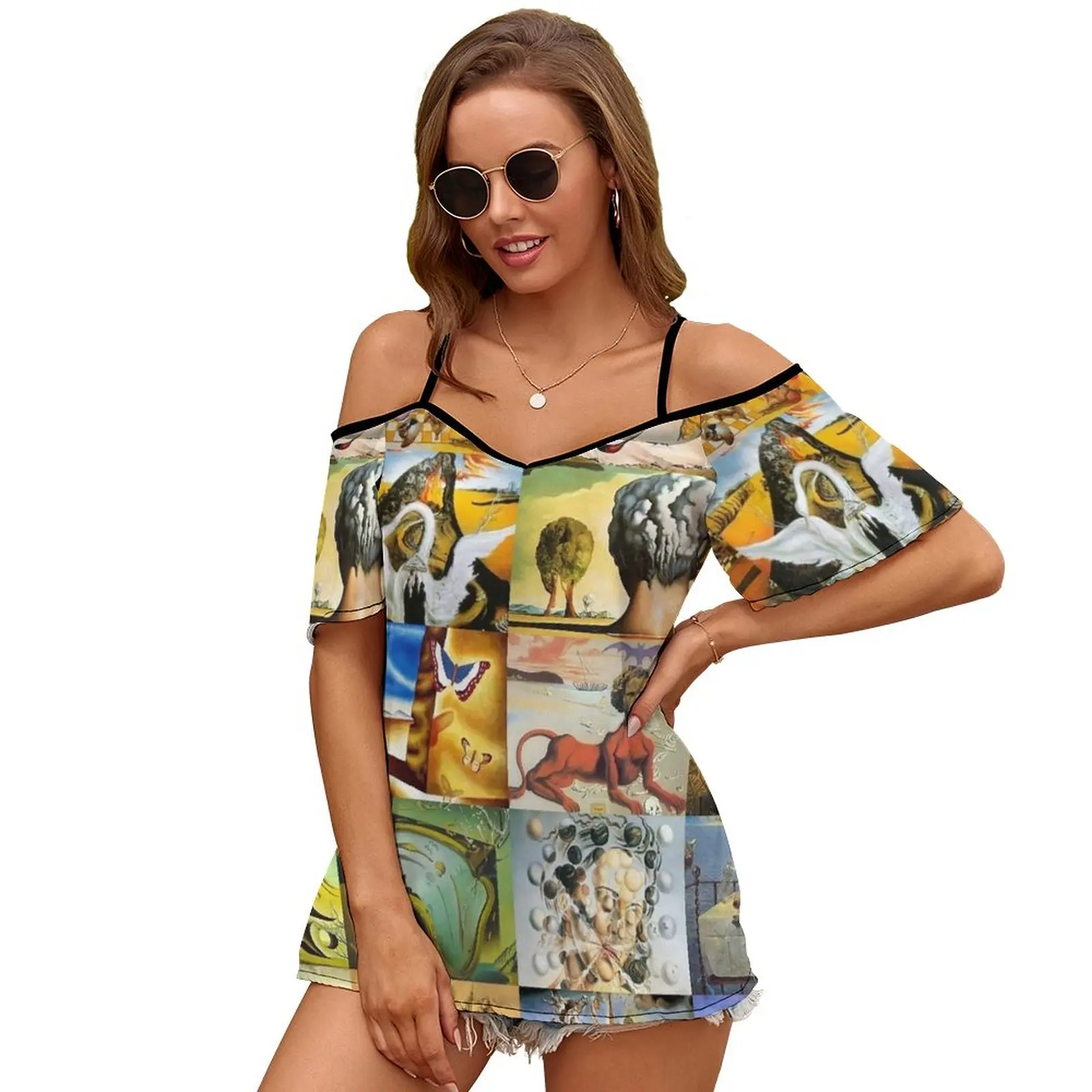 Женская футболка с принтом Сальвадора Дали новая модная повседневная V-образным
