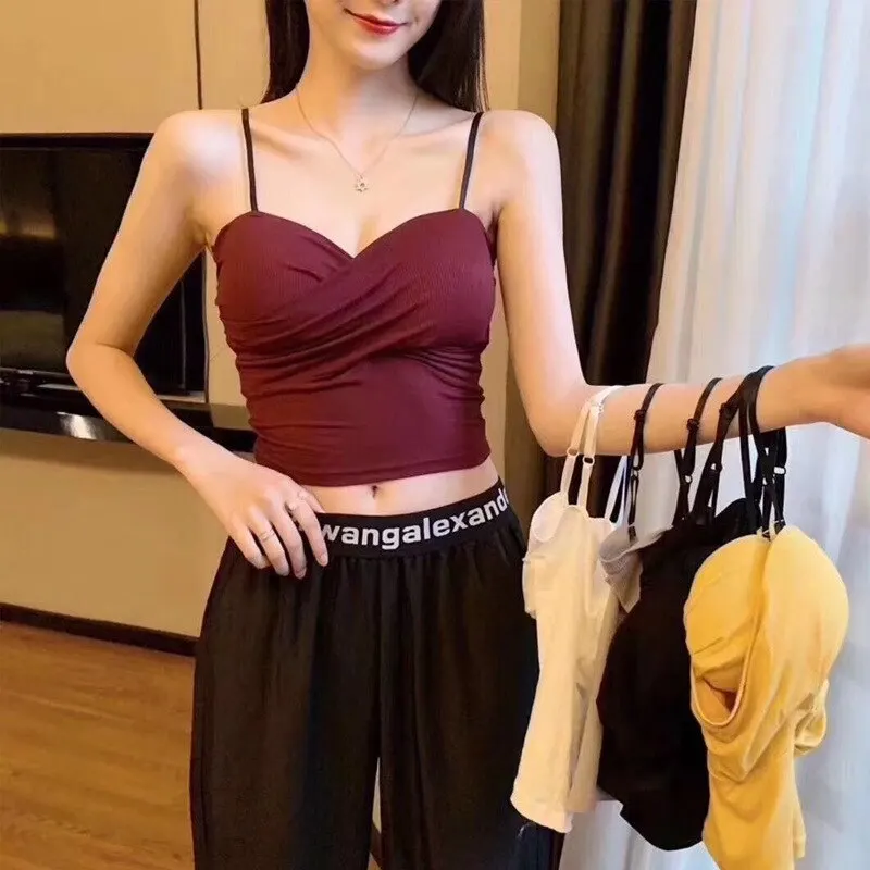

New Sexy Tight Sling Solid Backless Bra Top Wireless Camisole Comfortable Underwear