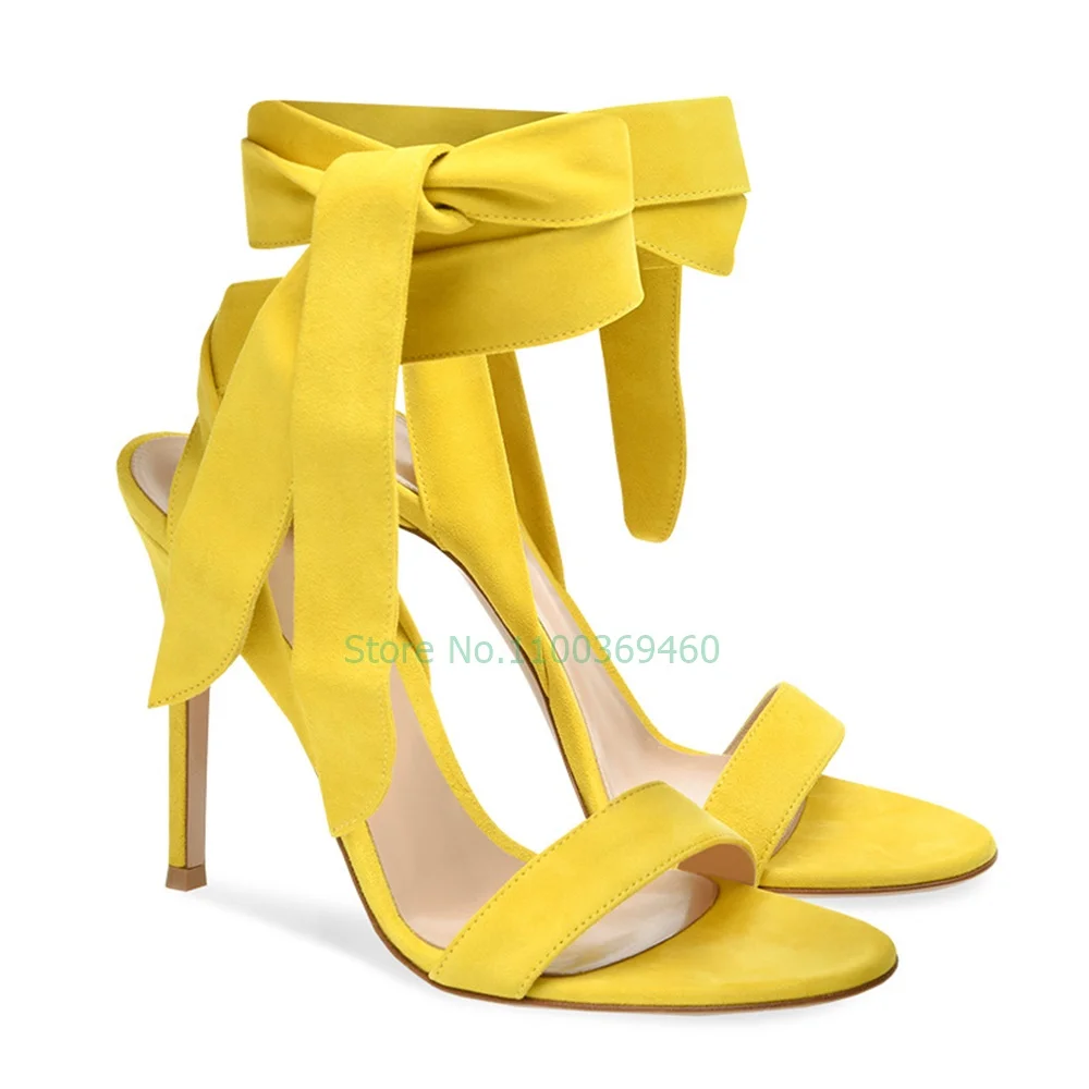 

Yellow Butterfly-knot Crossed Tied Sandals Fashion Shallow Open Toe Thin Heel Hign Heels European Style New Arrivals Woman Shoes