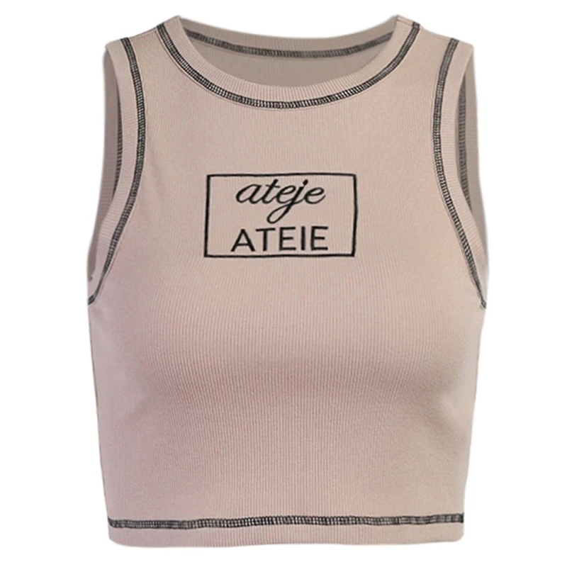

Women Short Sleeve O-Neck Crop Top Pink Letters Print Basic Casual Slim T-Shirt