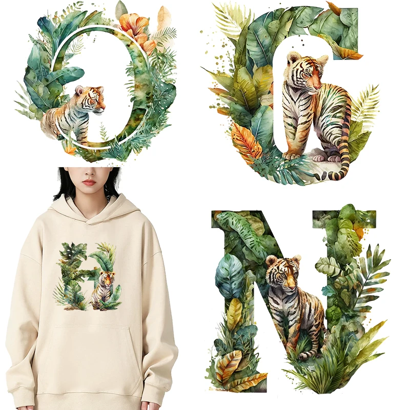 

26PCS A-Z alphabet design Tropical Plant Tiger iron on transfer for clothing dtf transfers ready to press Heat Transfer Printin