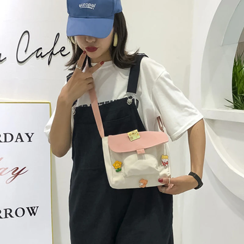 

Canvas Crossbody Bags Youth Fashion Casual Korean Version Large Capacity Ladies Shoulder Bags Solid Color Women Messenger Bags
