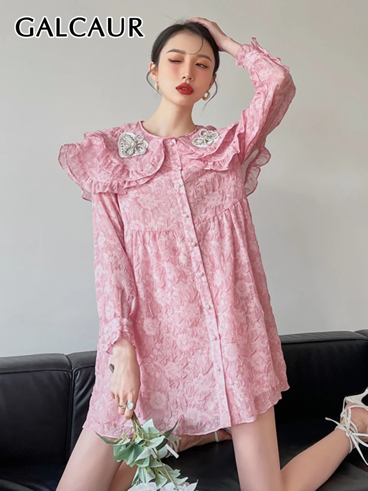

GALCAUR Sweet Patchwork Floral Dresses For Women Round Neck Long Sleeve High Waist Korean Mini Dress Female Autumn Clothing 2022
