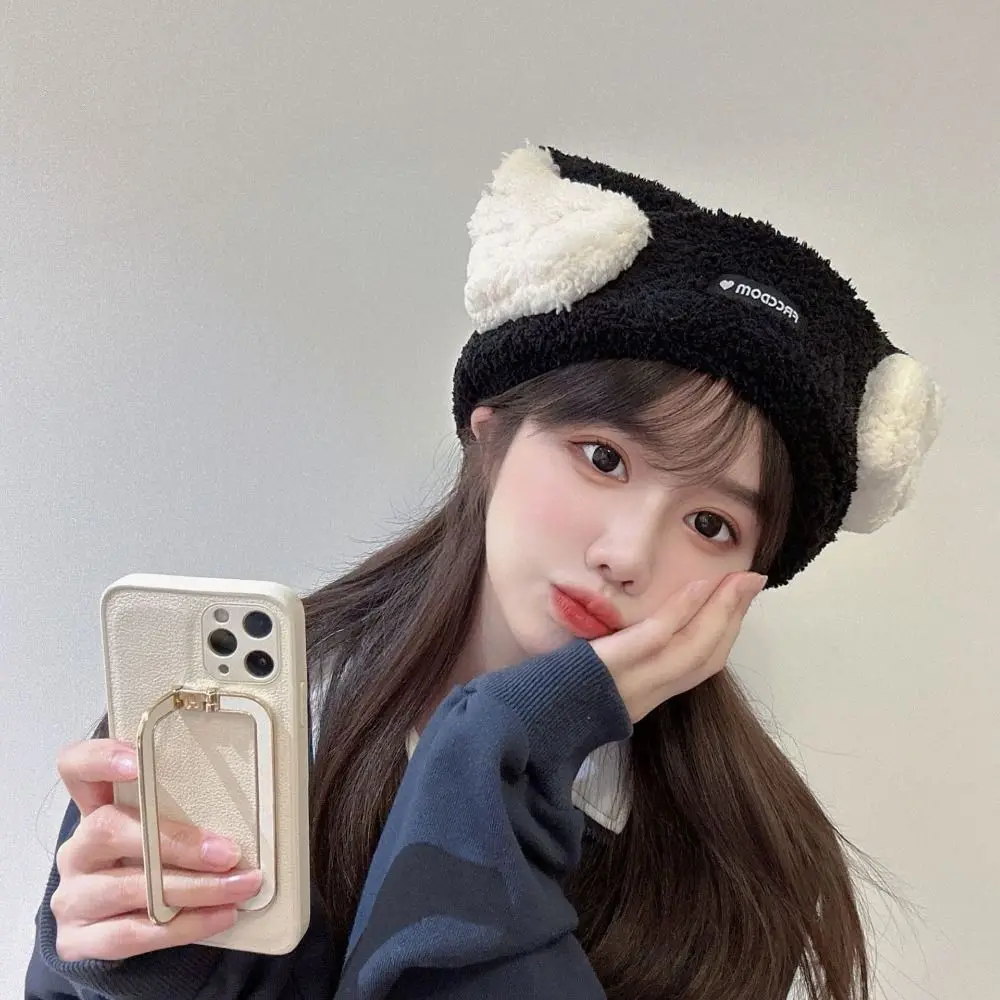 Уличная плотная теплая женская вязаная шапка с защитой от ветра и изображением