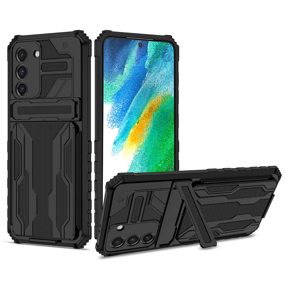

Card Slot Bracket Phone Case For OPPO A12 A15 A16 A54 A74 Realme 7 C12 C17 C20 Shockproof Armor Stand Bumper Silicone Back Cover