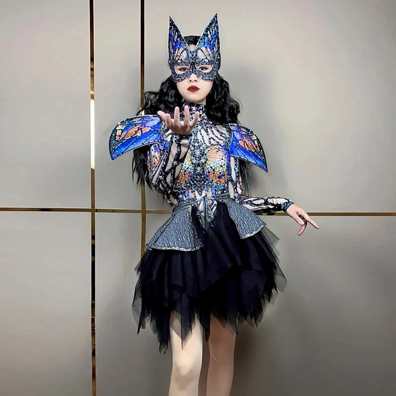 Платье-бабочка со стразами одежда для танцовщицы Gogo ночной клуб бар Dj Ds