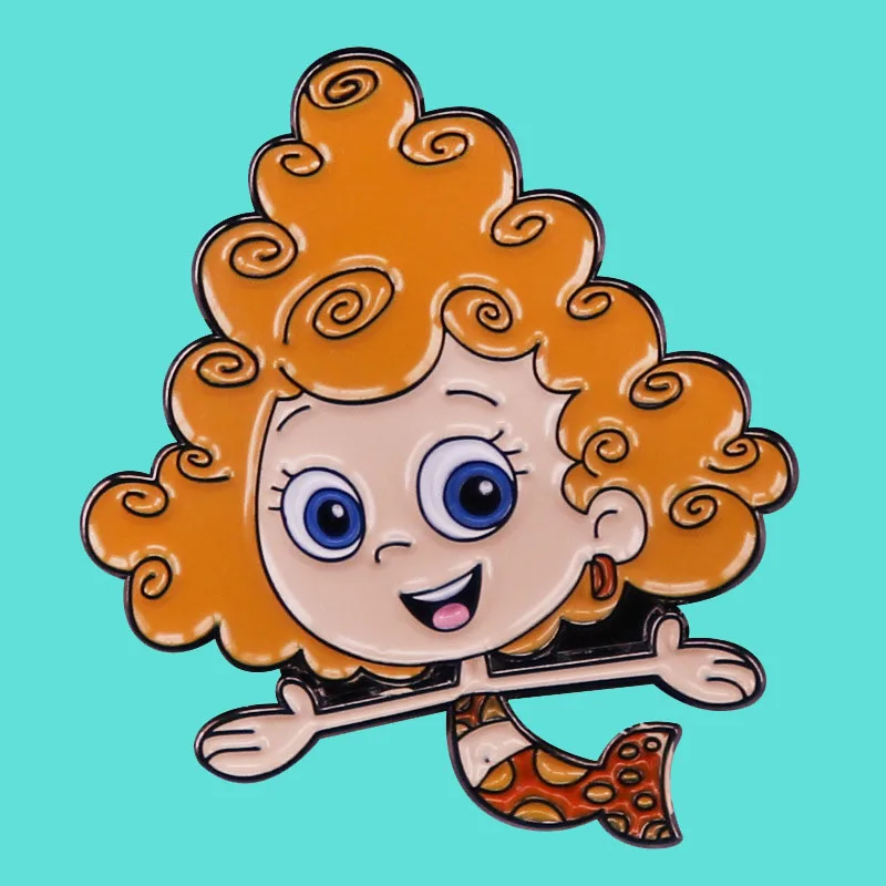 

Cute Curly Hair Guppy Brooch Cartoon Little Mermaid Enamel Pin Metal Badge Anime Fan Creative Fun Fashion Jewelry Accessory
