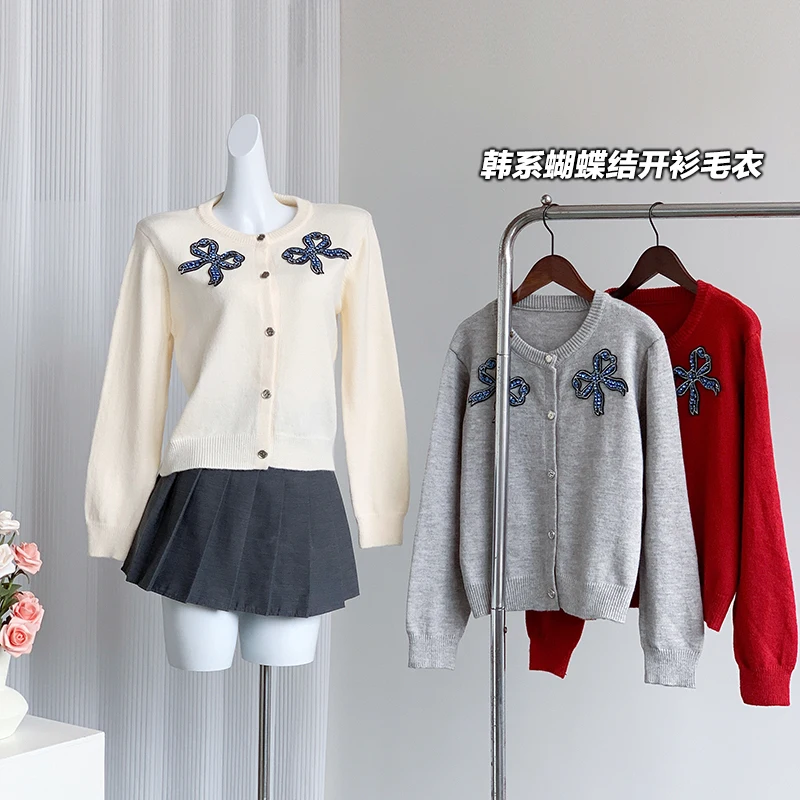 [ZOCI] Уникальный свитер с галстуком-бабочкой осенний однобортный вязаный кардиган