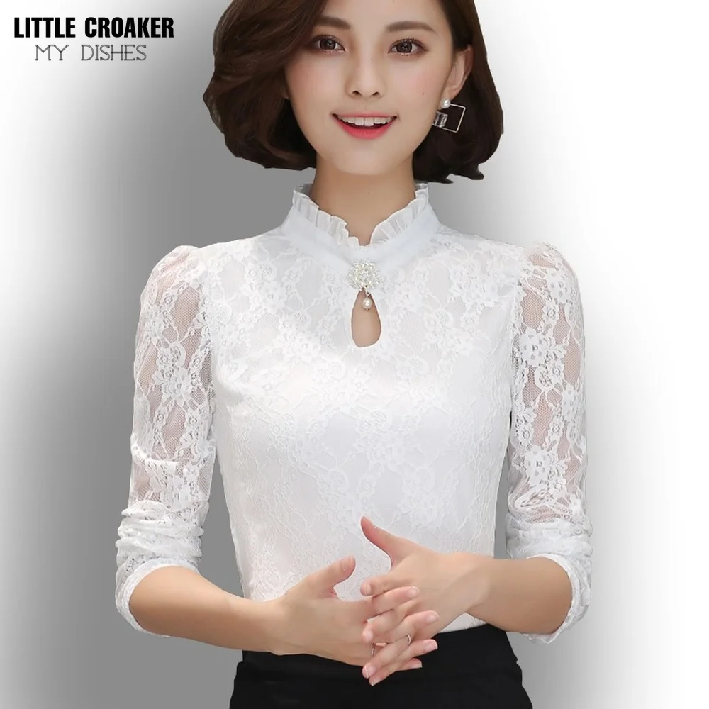 

Fashion Women Chiffon Lace Blouses Fiminina Blusa Long Puff Sleeved Shirt Ruffled Button Tops Plus Women's Fashion Dresses