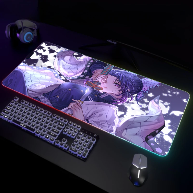 

Large LED Desk Mats XXL RGB Computer Mousepad Demon Slayer 90x40cm Backlight Keyboard Mat Gamer Table Pad Luminous Mousepads