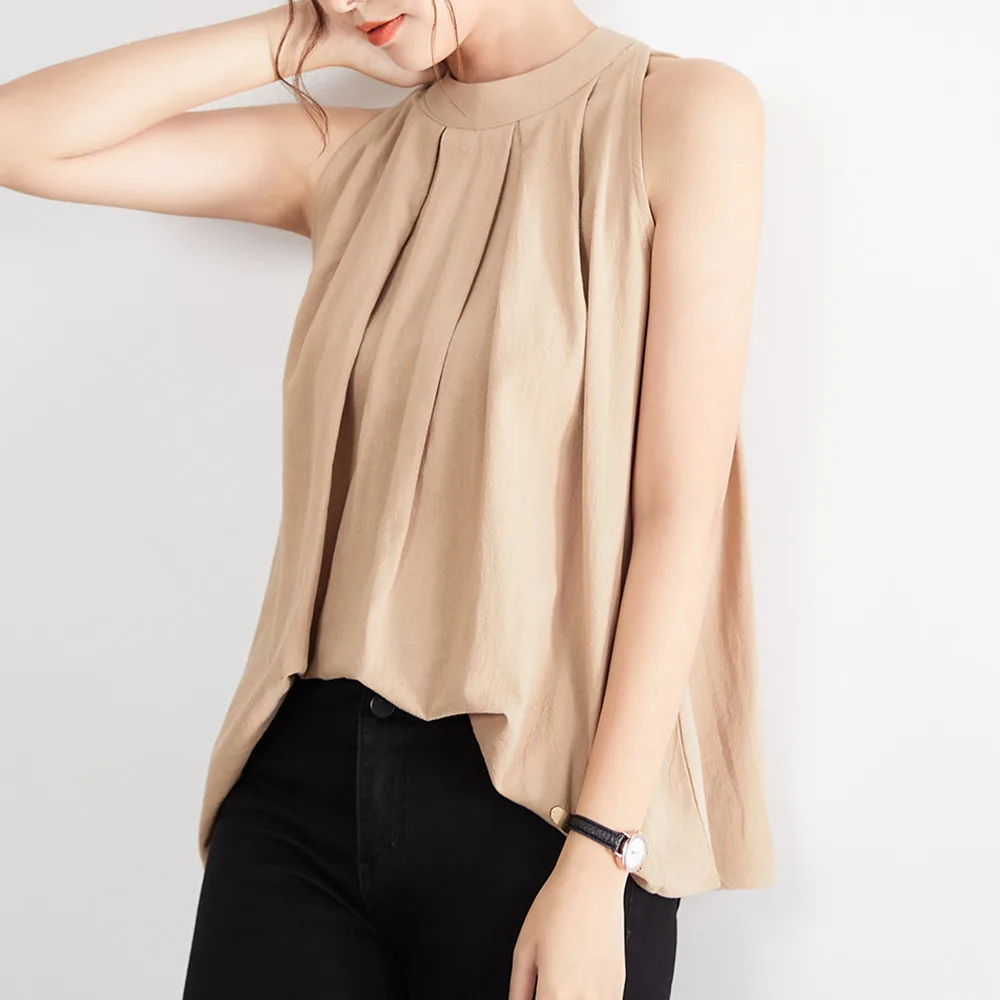

Summer Pleated Women Tank Top Sleeveless Fashion Simple Elegant Casual Office Lady Work Slim Tops Streetwear Dating Party Beach