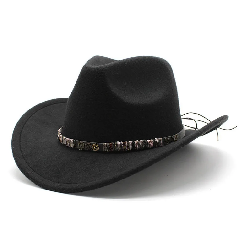 

Four Seasons Cowboy Hats For Women And Men Western Caps Woolen 57-58cm Fine Line Straps Curved Brim Fedoras NZ0078