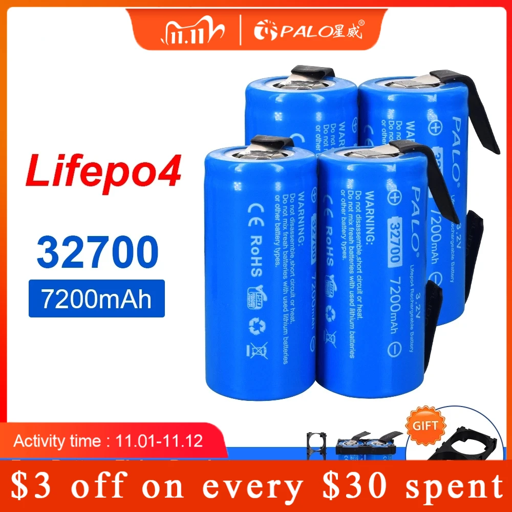 

PALO 3.2V 32700 LiFePO4 Battery 7200mAh Batteries Rechargeable Batteries Discharge Maximum 55A High Power Battery 2-12pcs