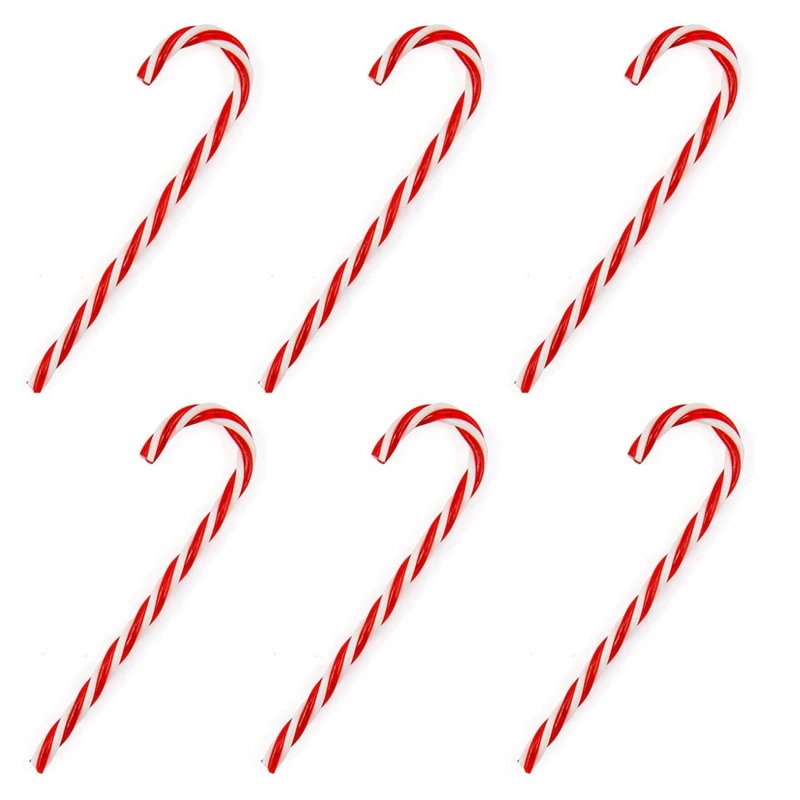 

6 шт. витые декоративные палочки для конфет из пластика, украшение для рождественской елки, красный, белый, 15 см