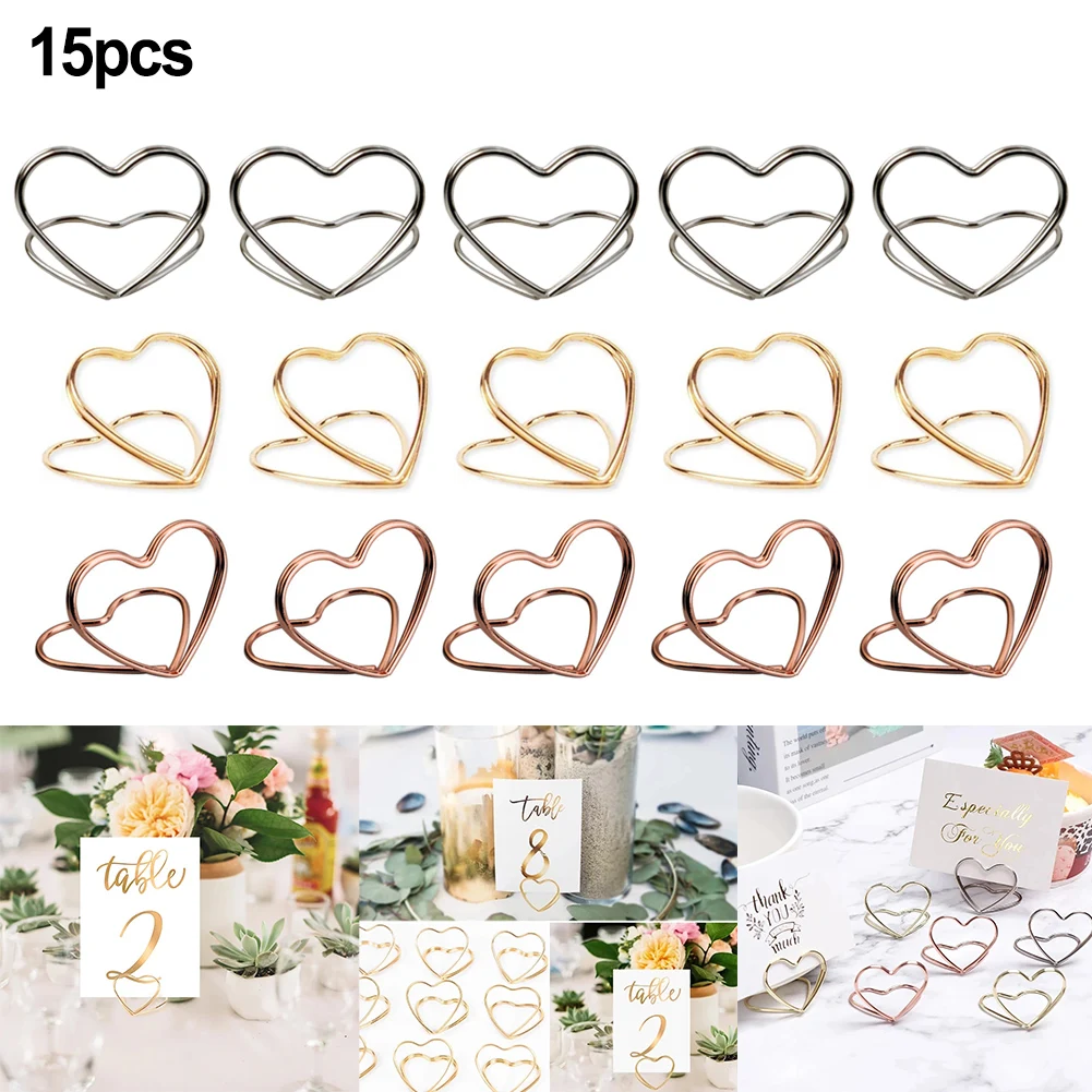 

15pcs Heart Card Holder 35*28mm Metal Photo Clip Stands Wedding Table Number Card Holder For Birthday Party Decor Message Sign