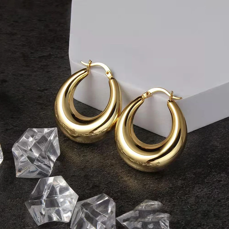 

Fashion Classic Simple Luxury High Quality Titanium Steel Smooth Oval Eardrop Business Banquet Collection Women Jewelry Earrings