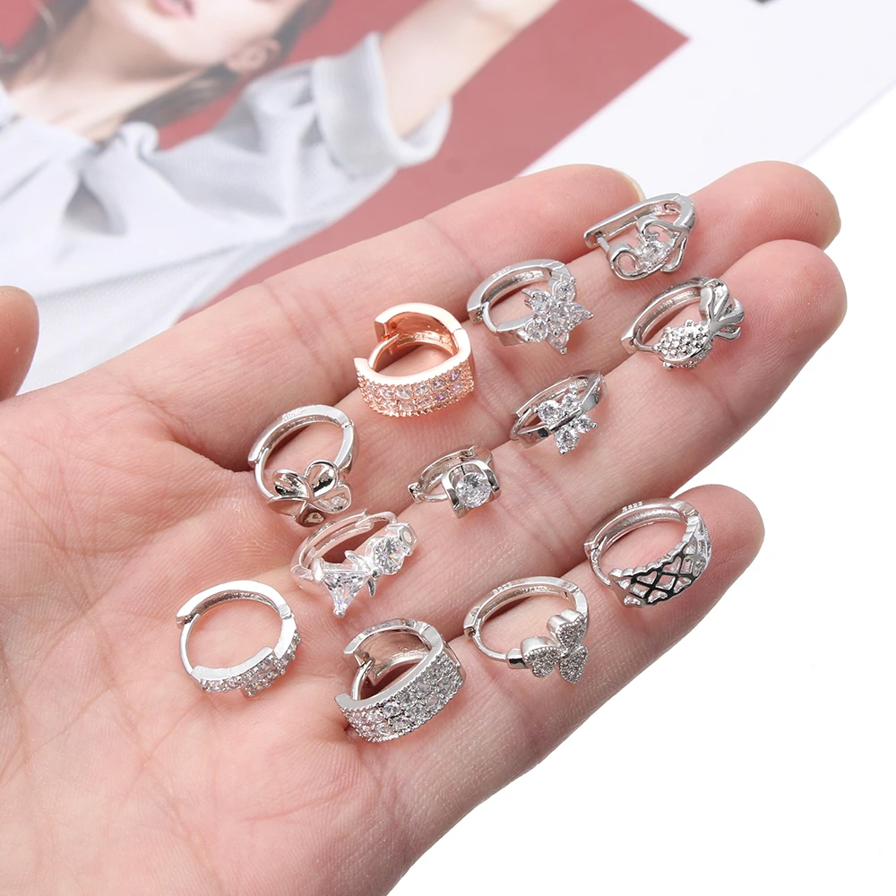 

1Pairs Luxury Crystal Zircon Studs Earrings For Women Men Stainless Steel Stud Cuff Huggie Hoop Earrings Ear Piercing Jewelry