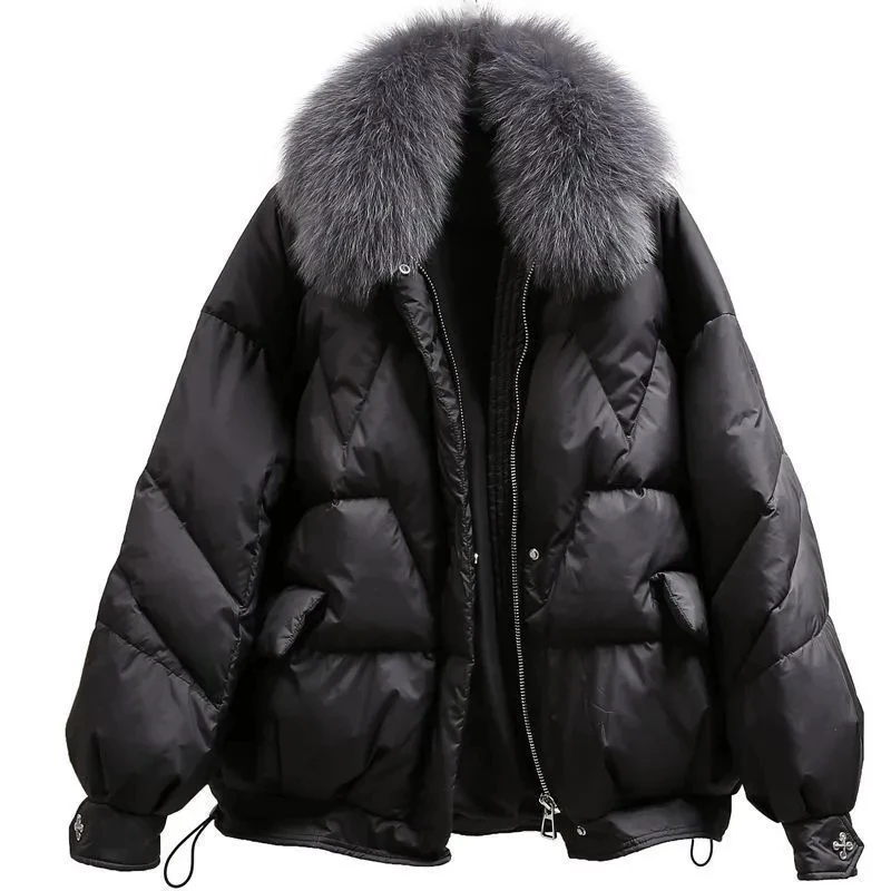 

Винтажное женское пальто с большим меховым воротником, новинка зимы 2023, парки, Корейская свободная модная теплая куртка с хлопковой подкладкой, верхняя одежда