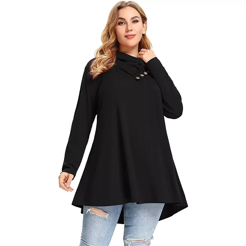 

Summer Woman Ruffle Neck Sweatshirt Casual Long sleeve Tunic shirts female plus size women clothing large size tops with pockets