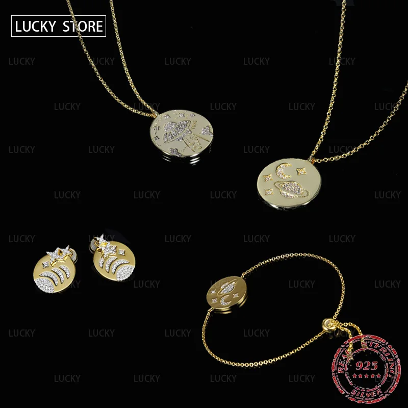 

Fashion S925 Silver Round female necklace, luxury jewelry, Pegasus, Star River, golden moon spaceship..