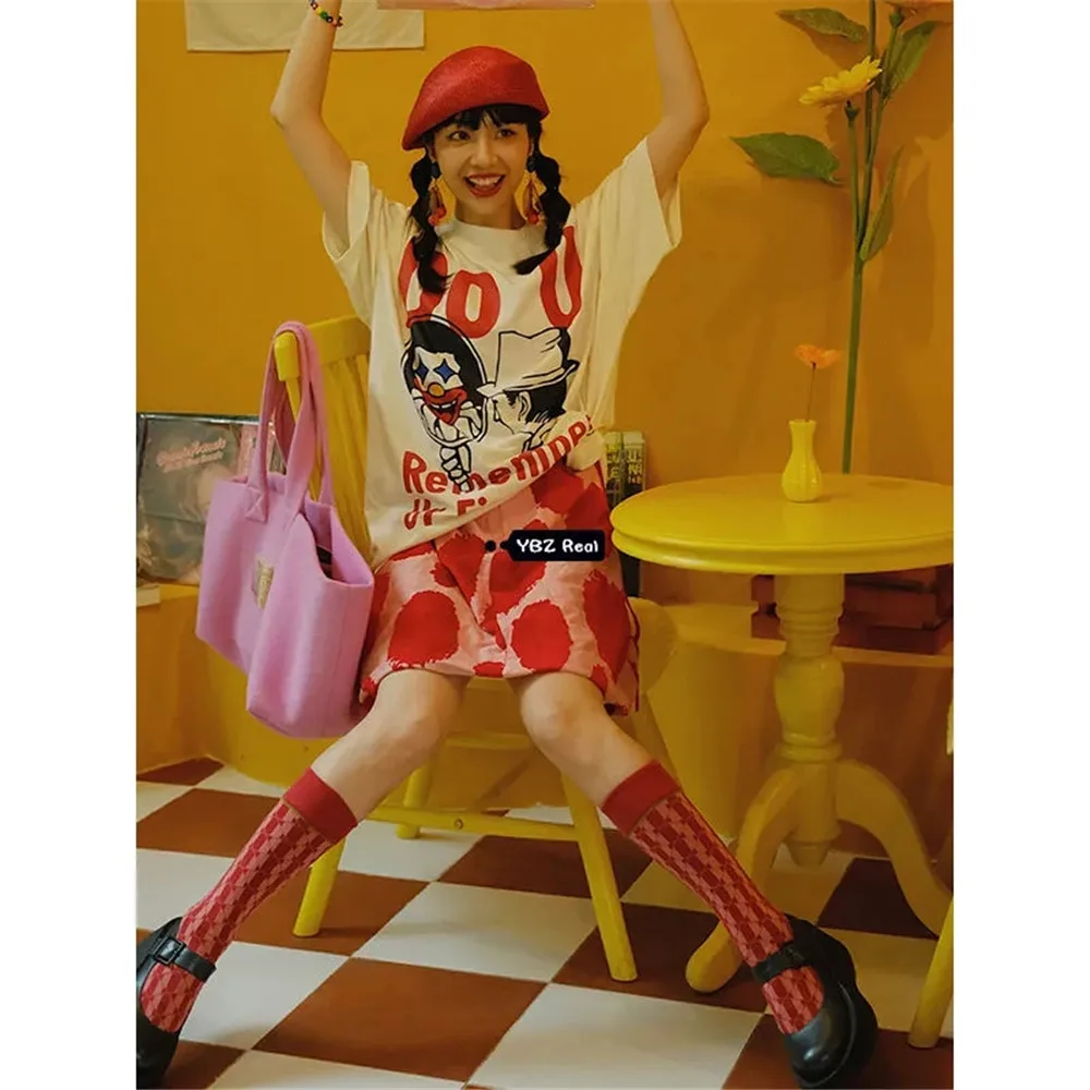 Женские летние костюмы с юбкой и мультяшным принтом свободные винтажные