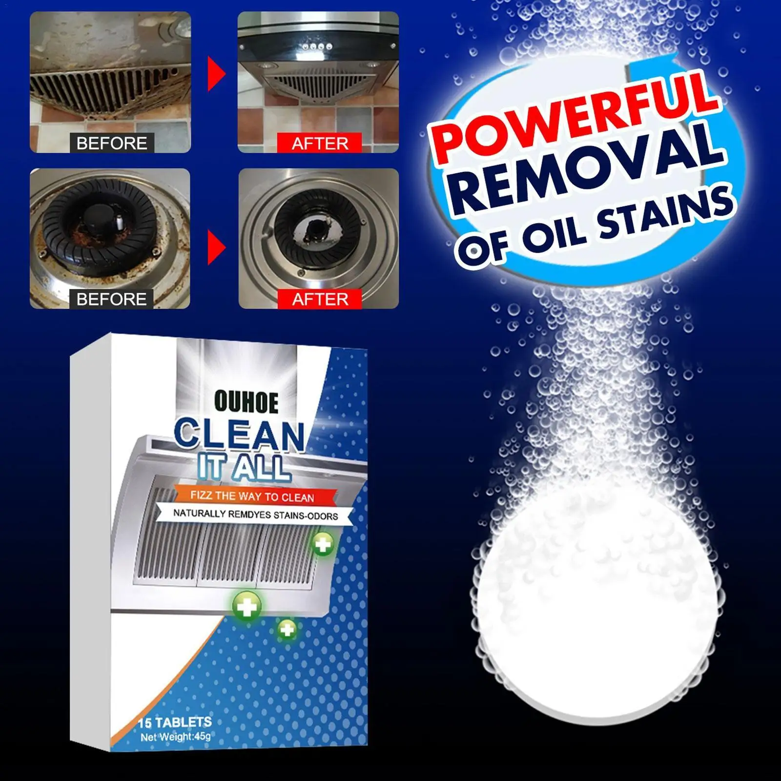 

15pcs/box Kitchen Heavy Grease Cleaner Tablet Stove Oven Powerful Stain Remover Effervescent Kitchen Grease Foam Detergent