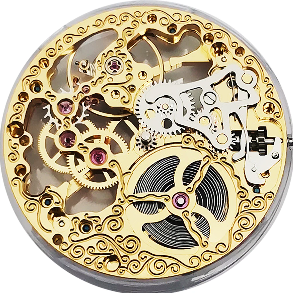 Parnis New Original Gold Mechanical Men's Watch Full Skeleton Mechanical Hand-Wound Movement 6497 High Precision Replacement Kit