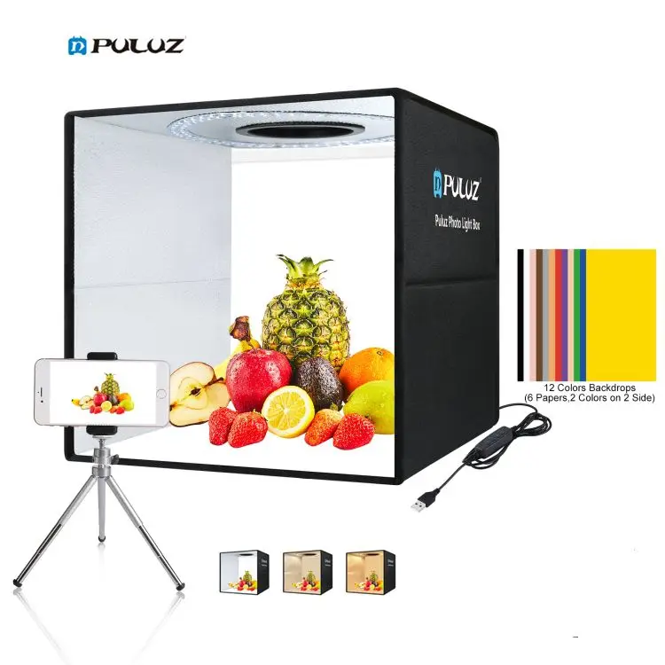 

Hot Sell Light Box PULUZ 40cm Foldable Ring Light USB Photo Studio with 12 Free Backdrops for Product Photography Accessories