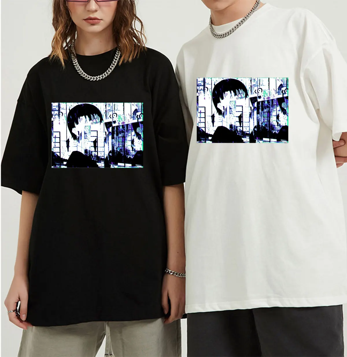 

Fashion Manga Serial Experiments Lain T Shirt Men Cotton Iwakura T-shirt Short Sleeved Psychological Fiction Animation Tee Tops