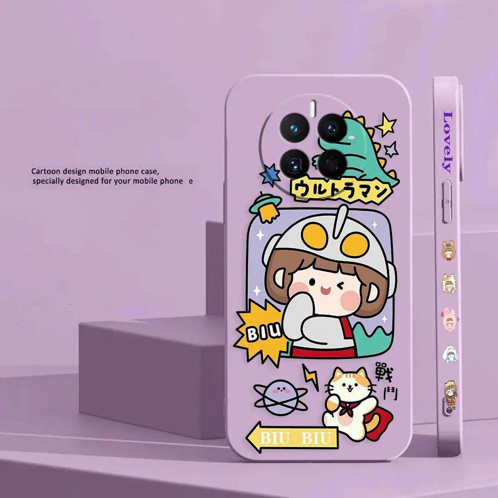 Cute Little Girl Cat Phone Case For Huawei MATE 10 20 20X 30 40 50 P20 P30 P40 P50 P60 PRO PLUS Colour Liquid Case Cover Funda