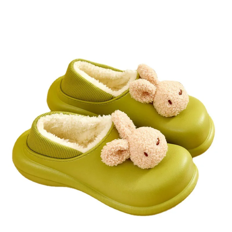 Winter Waterproof Women Slippers Cartoon Warm Non-Slip Thick Heel Home Cotton Plush Shoes Indoor Outdoor Slides Cute Shoes mules