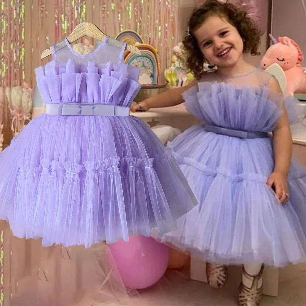 

Toddler Lace Baby Girls Dress Fluffy Bow Baptism Prom Dress First Year Birthday Tutu Party Dresses Baby Clothe Wedding Ball Gown