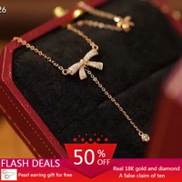 18 karat gold bow diamond necklace womens accessoires real rose gold jewerly rpendant necklace au750 joyas de oro 18k verdadero