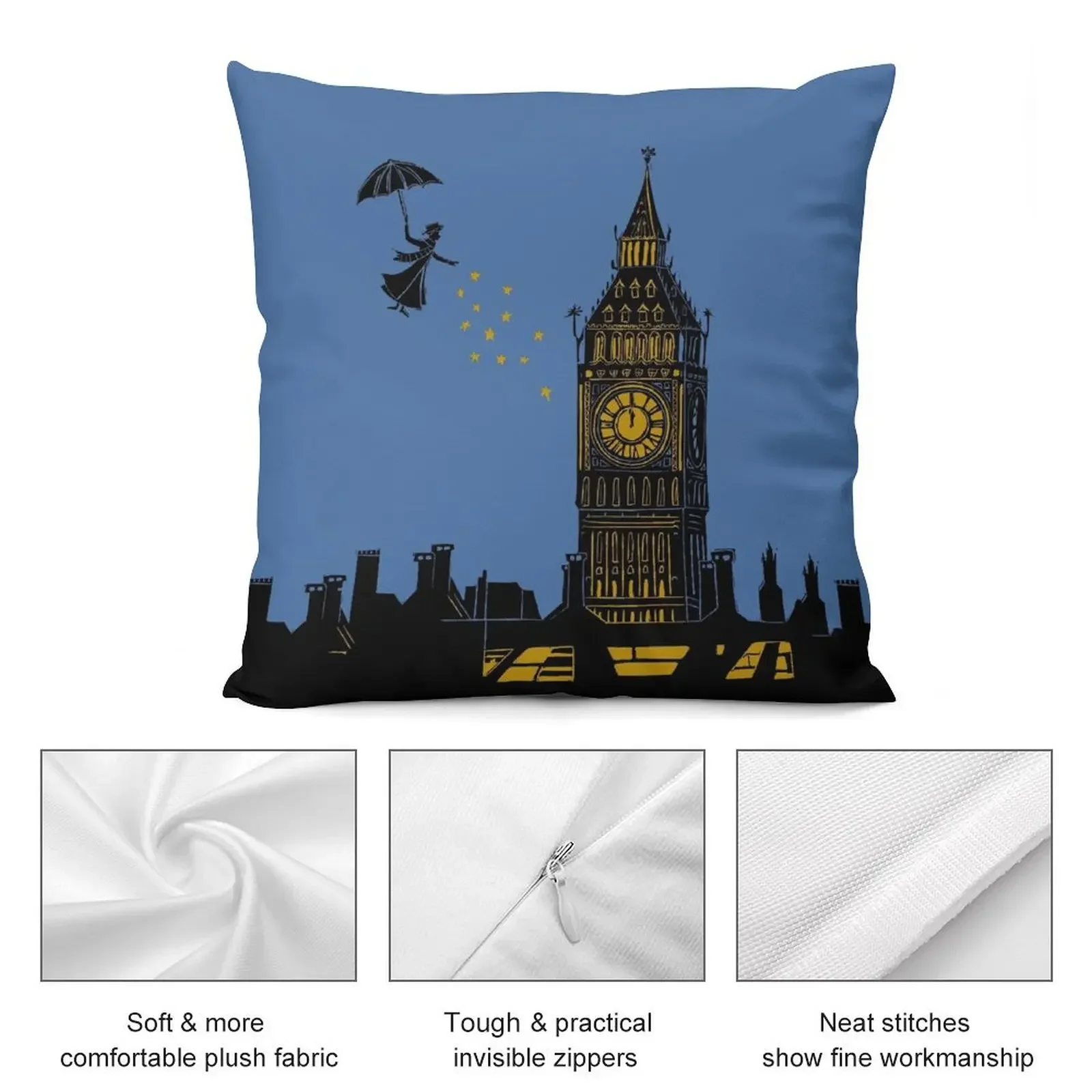 Мэри Поппинс и принт с силуэтом Биг-Бен Линноут в черном синем золотом.