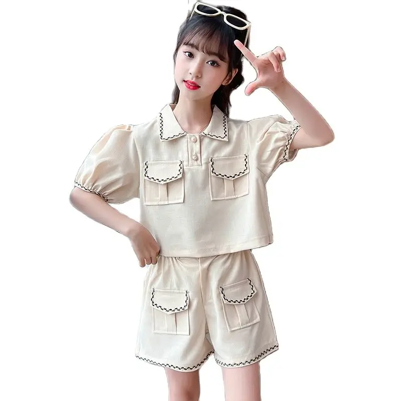 

Ladies Suits Baby Girls Summer Short Sleeves + Shorts Fashion New Suits Kids Brand Clothing Children's Clothing Puff Sleeve Tops