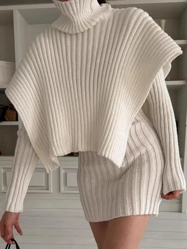 Женский трикотажный костюм из двух предметов Genayooa теплый пуловер с высоким