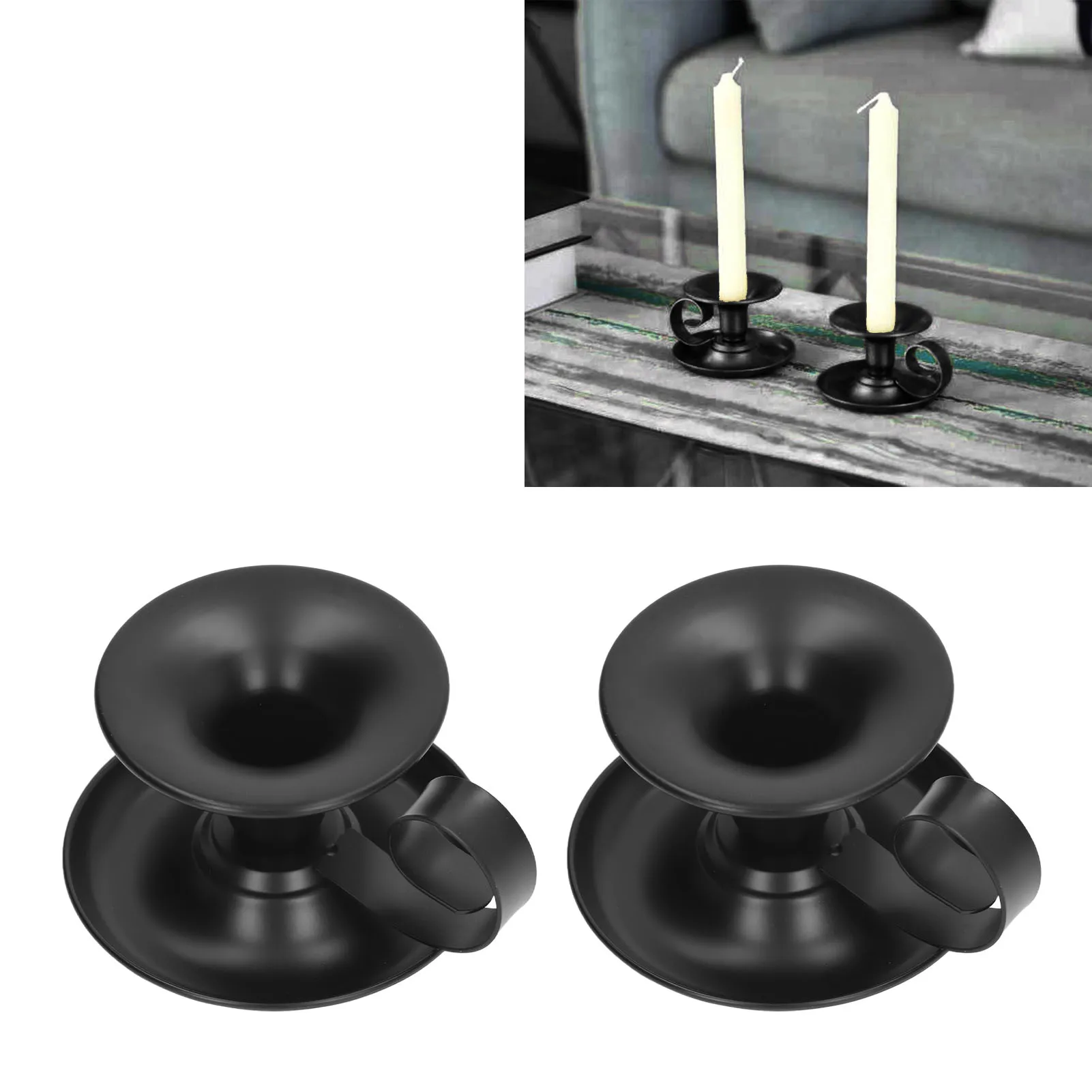 Matte Black Retro Simple Elegant Stable Base Taper Candle Holder For Party Cafe Bar