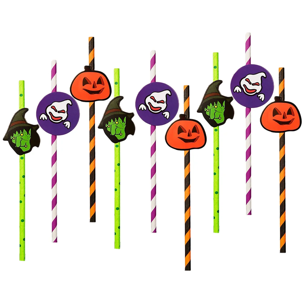 

75pcs Paper Straws Pumpkin Witch Pattern Party Drinking Straws Party Supplies