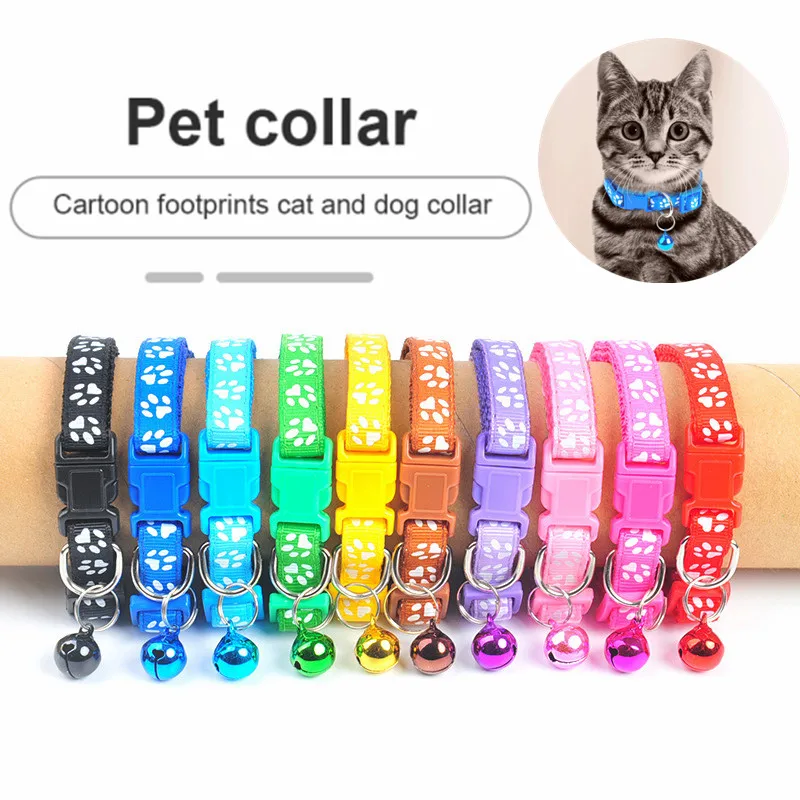

Cartoon Personalized Cat Collar Adjustable With Bell Footprint Kitten Collar Pet Dress Up Flea Prevention Clear Mite Pet Collar