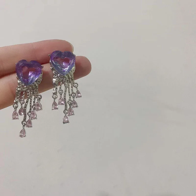 

Мечтательные фиолетовые серьги с кисточками в романтическом стиле, роскошные модные серьги, темпераментные серьги с кристаллами, висячие с...