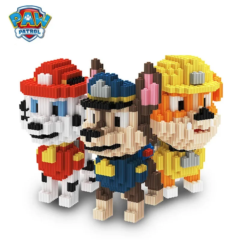 

Paw Patrol Cartoon DIY Assembly Buildding Blocks Chase Skye Anime Mini Action Figures Educational Game Toys Kids Birthday Gifts