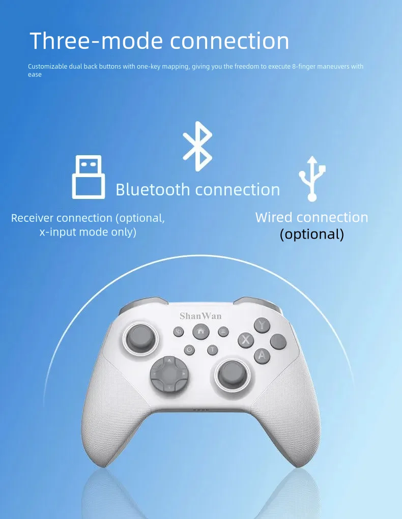 Фото Беспроводной игровой контроллер ShanWan Q34U для Switch/PC/PS4/iOS/Android с двойными джойстиками Hall, низкой задержкой и универсальным управлением №5